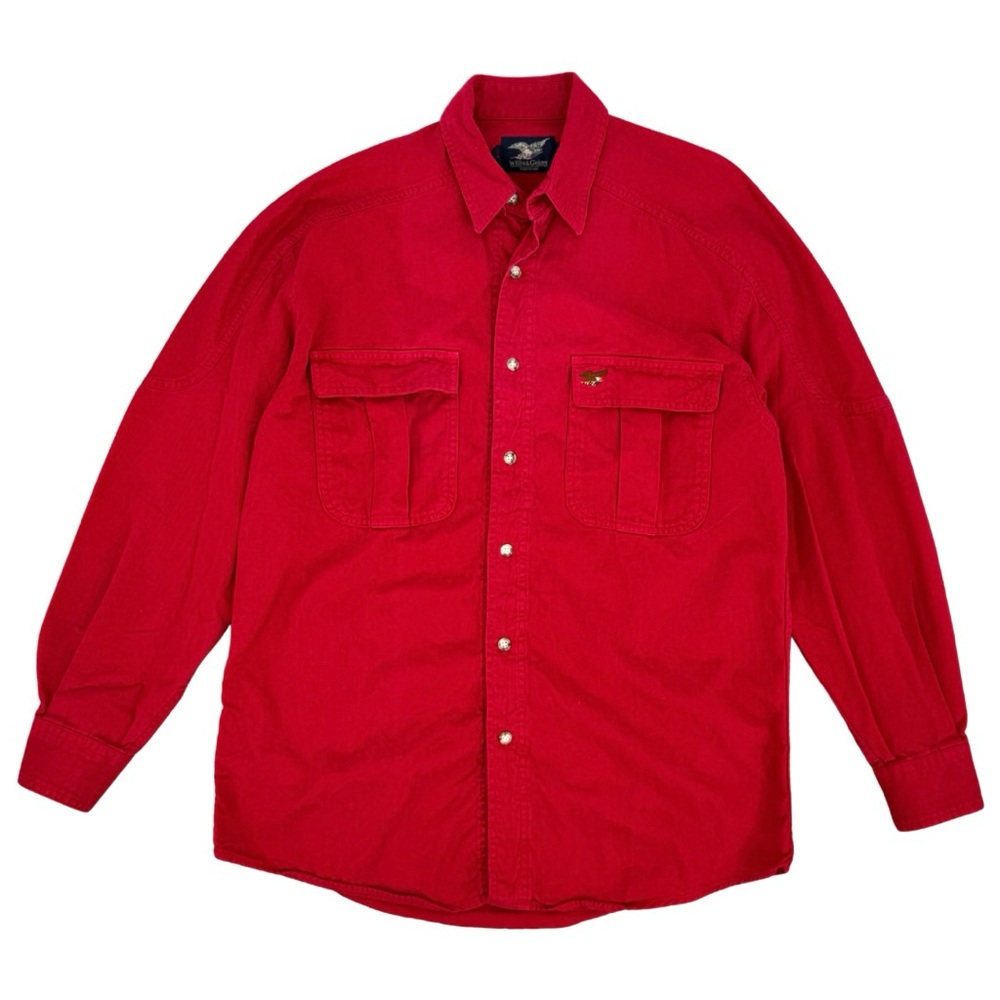 Vtg Willis & Geiger Long Sleeve Button Down Utility Shirt Red Medium USA Eagle